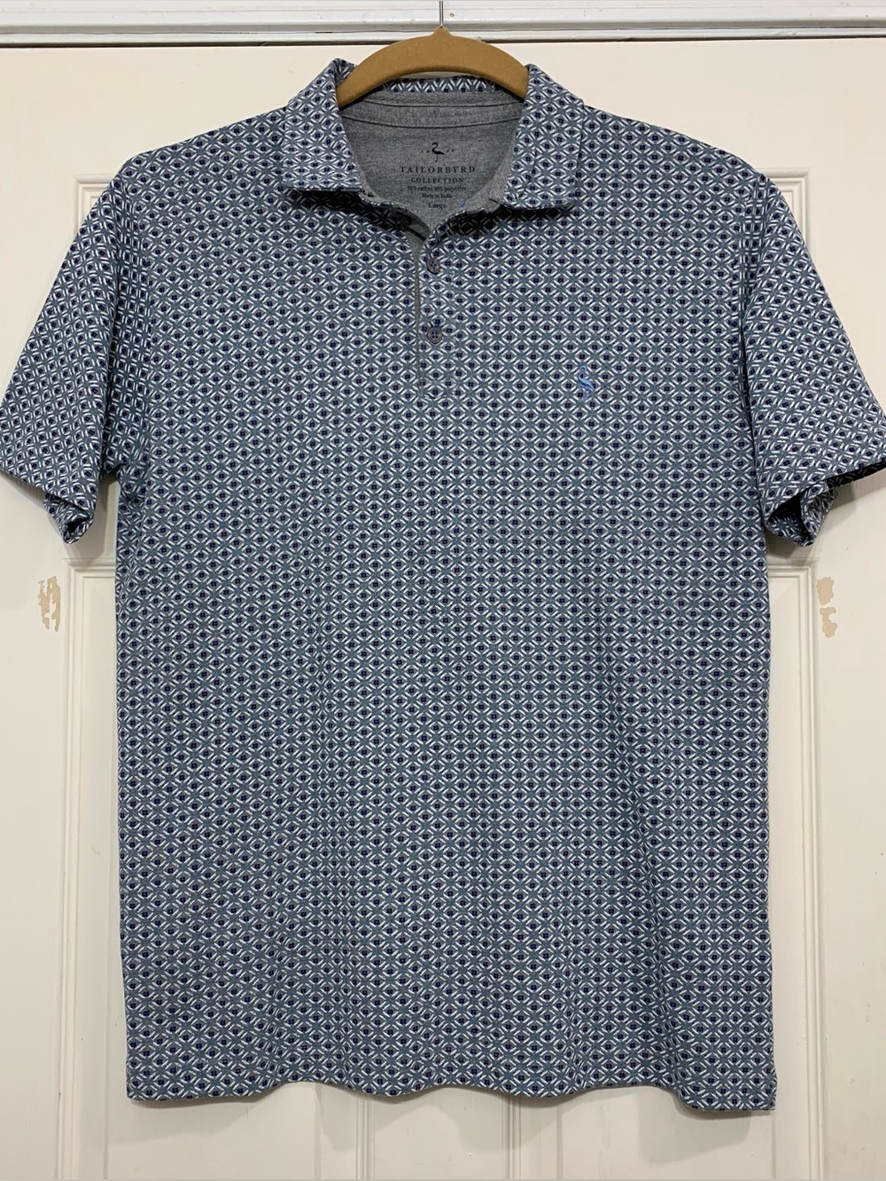 TailorByrd Diamond Gray Navy Teal Mens Golf Large Polo Shirt. 3537